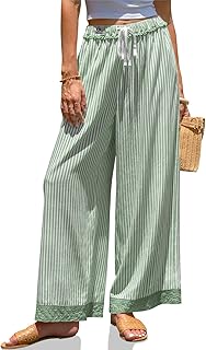 TARSE レディース ストライプ ラウンジパンツ ワイドレッグ ルーズフィット ドローストリング カジュアル ボーホー 夏 バケーション ビーチパンツ