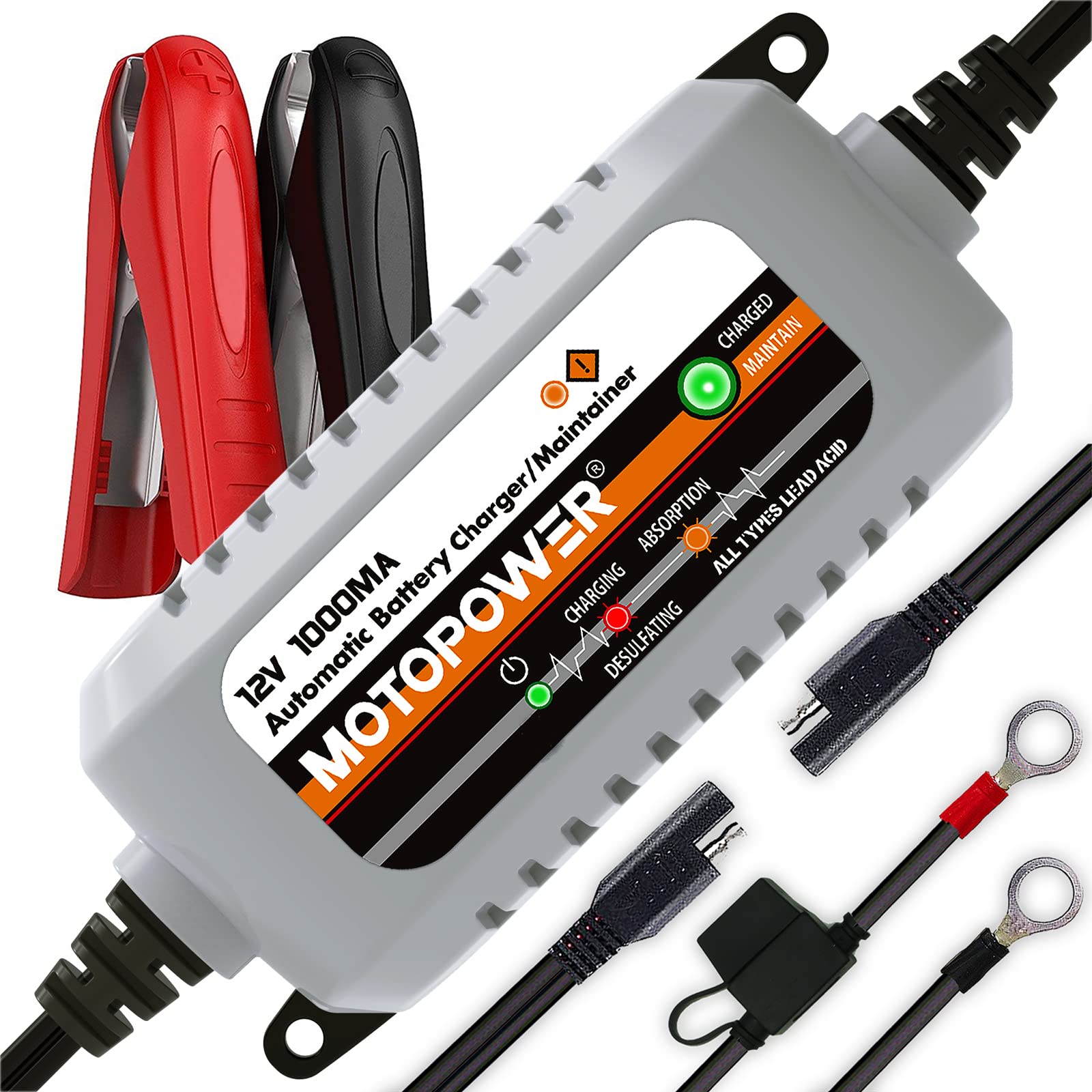 MOTOPOWER MP00205B 12V 1000mA Automatic Battery Charger, Battery Maintainer, Tri