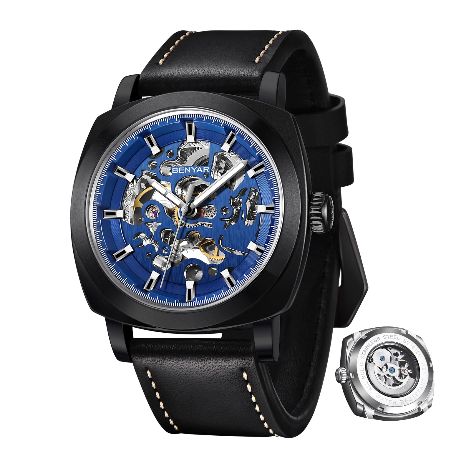 BENYAR - Montre mécanique Automatique pour Homme - Bracelet en Cuir - Mouvement 