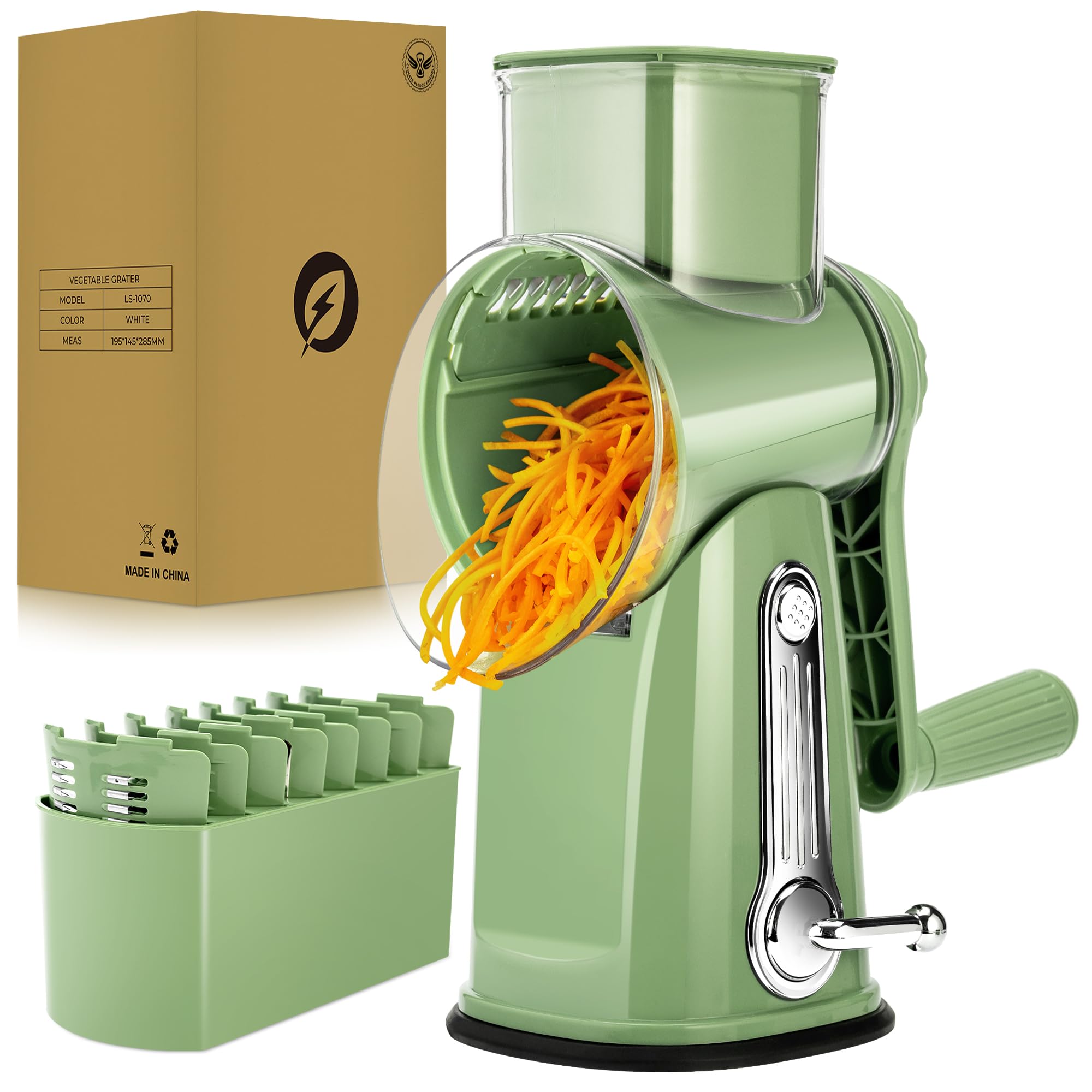 SUSTEAS Rotary Cheese Grater, Large Vegetable Food Shredder, 5 Blades | Easy to 