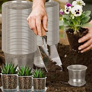 30 Pack Clear Plastic Pots with Drainage Hole, Flower Pots and Seedlings, Seed Trays, Garden Tools (7.5cm, 8x6x6.5cm)