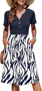 AUSELILY Women's Short Sleeve Summer Dress Knee Length Pockets