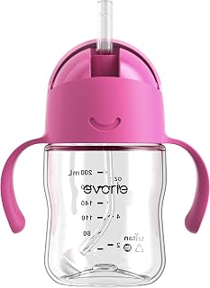 Evorie Tritan Weighted Straw Cup Baby Training Cup, Spill Proof, 7 Oz, 6M+