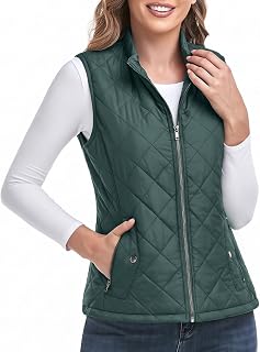 LONGKING Women's Outwear Quilted Gilet, NEW Upgraded Women's Outwear Vest With One Inner Pocket - Stand Collar Lightweight Zip Quilted Vest for Women