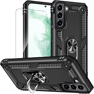 HNHYGETE for Galaxy S22 Case with Screen Protector: 360°Grade Rotatable Kickstand (Non-Slip) Military-Grade Drop and Shock Protection - Case for Samsung Galaxy S22 (Black)
