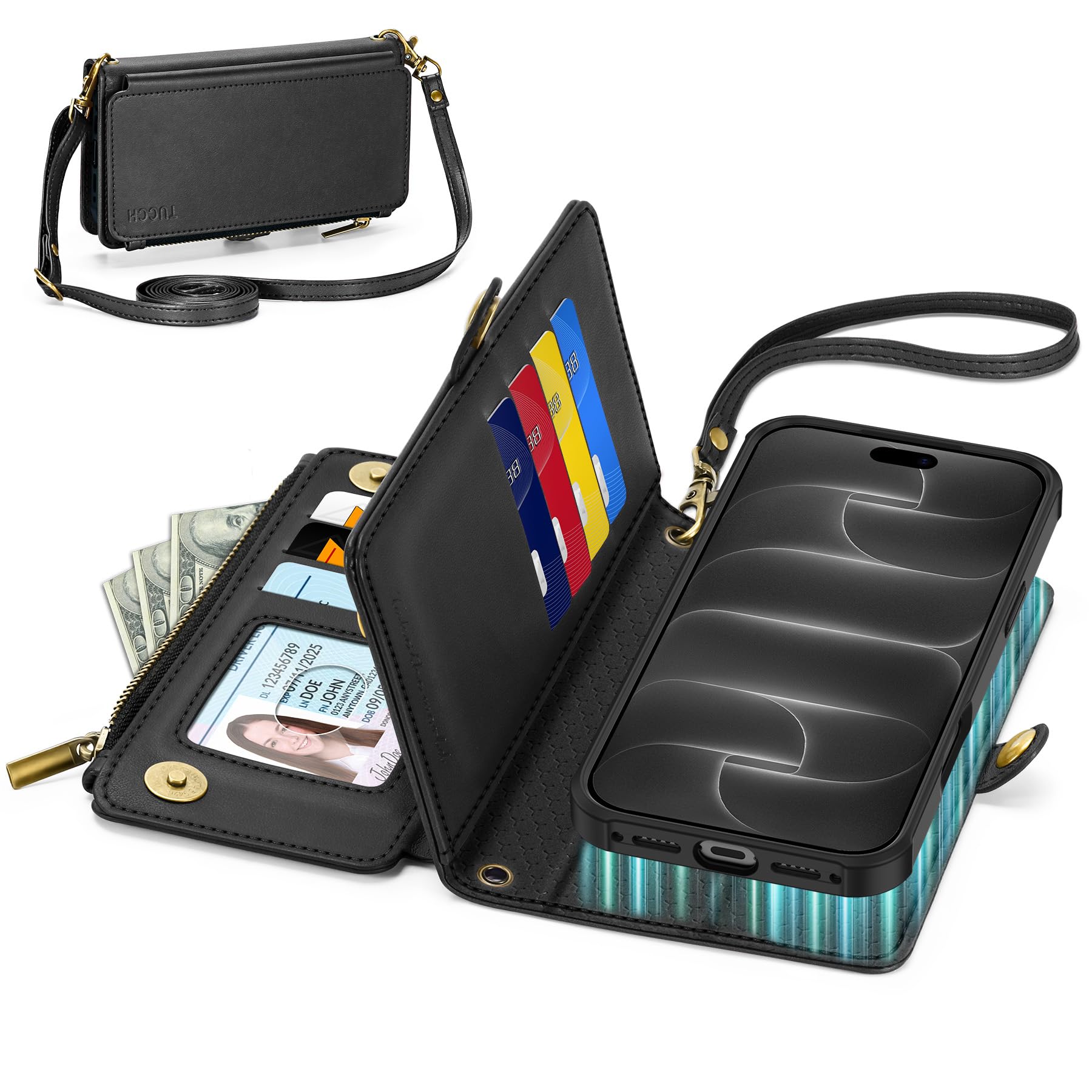 TUCCH Crossbody Wallet Case for iPhone 18 Pro Max & 17 Pro Max 6.9", Black | 10 