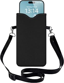 HAQuke Men Women Phone Sleeve Pouch Case Bag with Crossbody Strap/Neck Lanyard for iPhone 17/16/15 Pro Max, Air, 16/15 Plus, 16e; Black