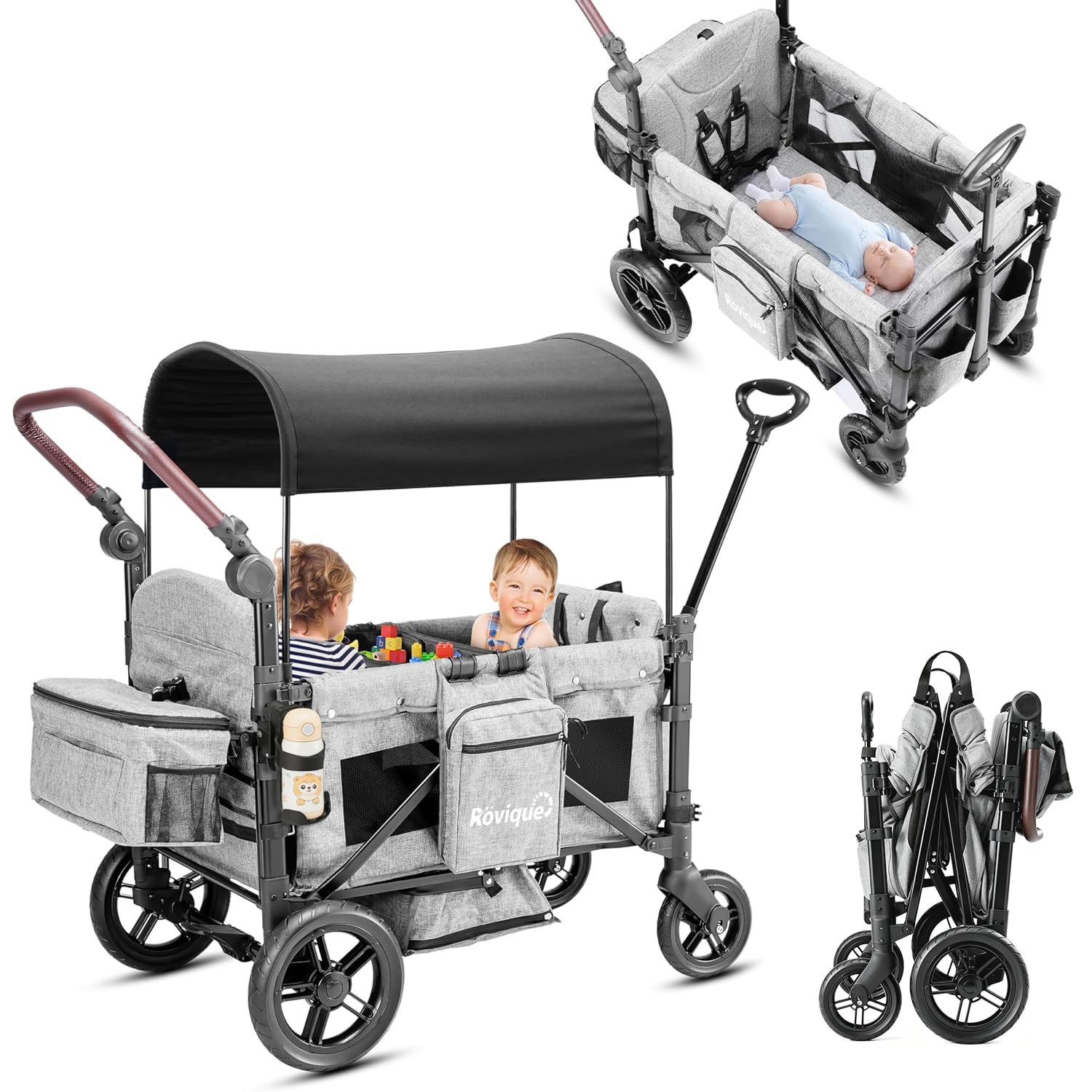 Rovique Wagon Stroller for 2 Kids,Premium Wagon for Kids with Removable Canopy, 