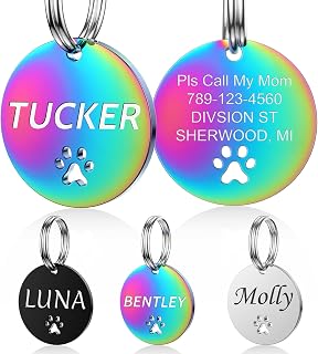 YEHANTI Pet Tags for Dogs Cats, Dog Tag Personalized Engraving Pet ID Tags, Stainless Steel Custom Name Tag for Dog and Cat, Dog Tags Engraved for Pets with Cute Paw, Round