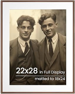 Heimlove 22x28 Walnut Picture Frame,Handcrafted 22"x28" Photo Frame with Mat to 18x24 Tempered Real Glass 22 x 28 Wooden Frames 28x22 Picture Frames for Wall or Tabletop Display