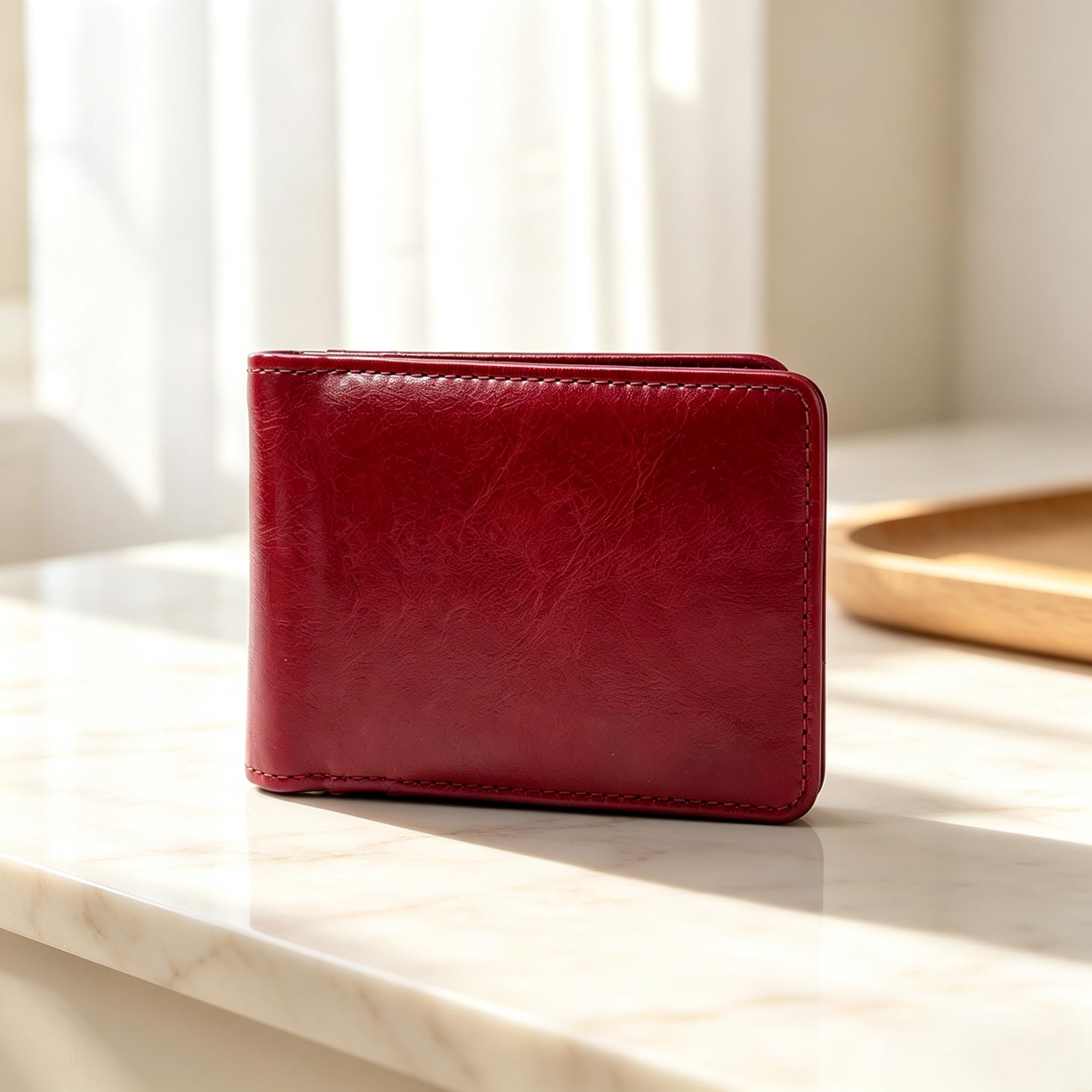 Small wallet for men & women. Multi-card slots, red