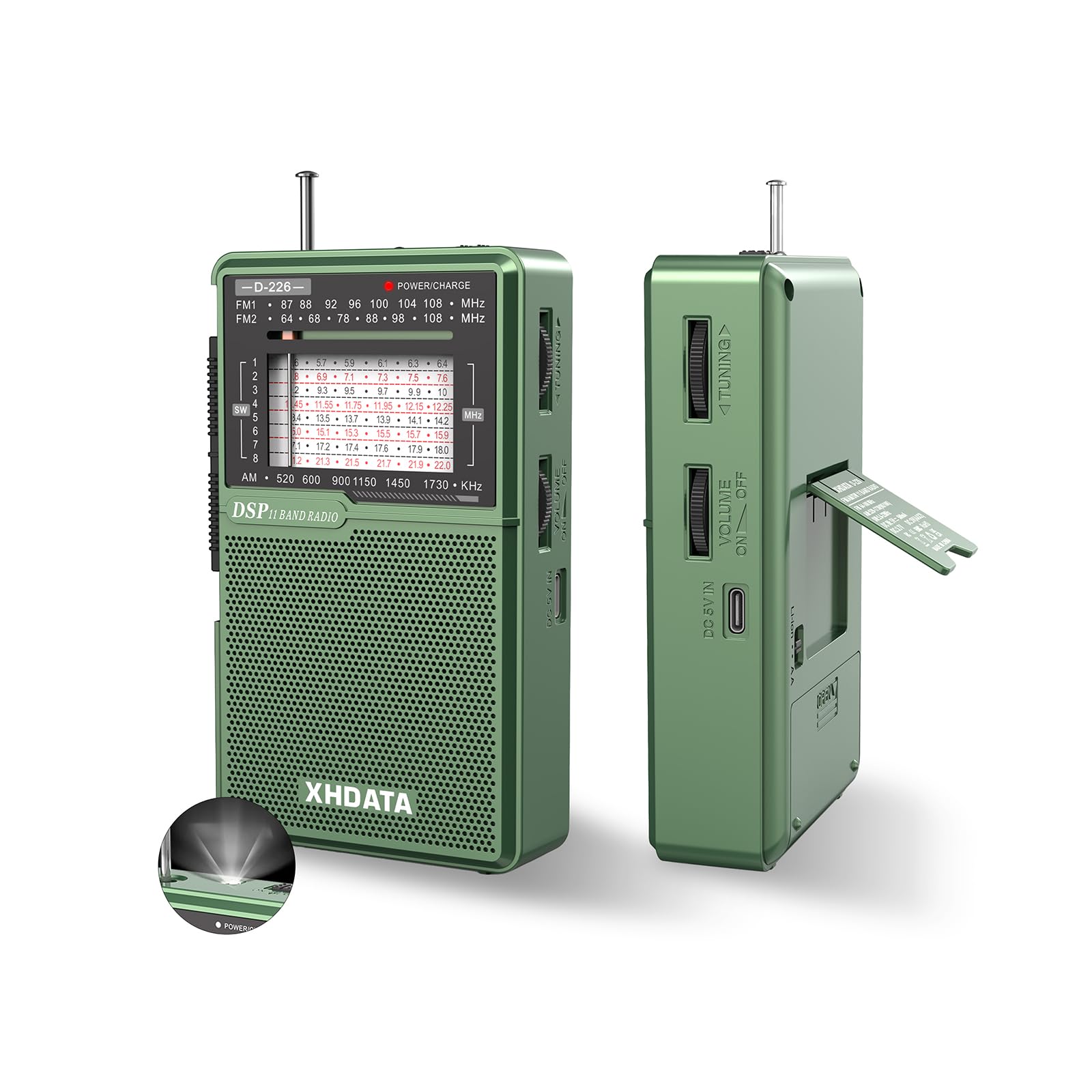 XHDATA D226 Portable Radio AM FM Shortwave Radio, USB-C or Battery Powered | 2AA