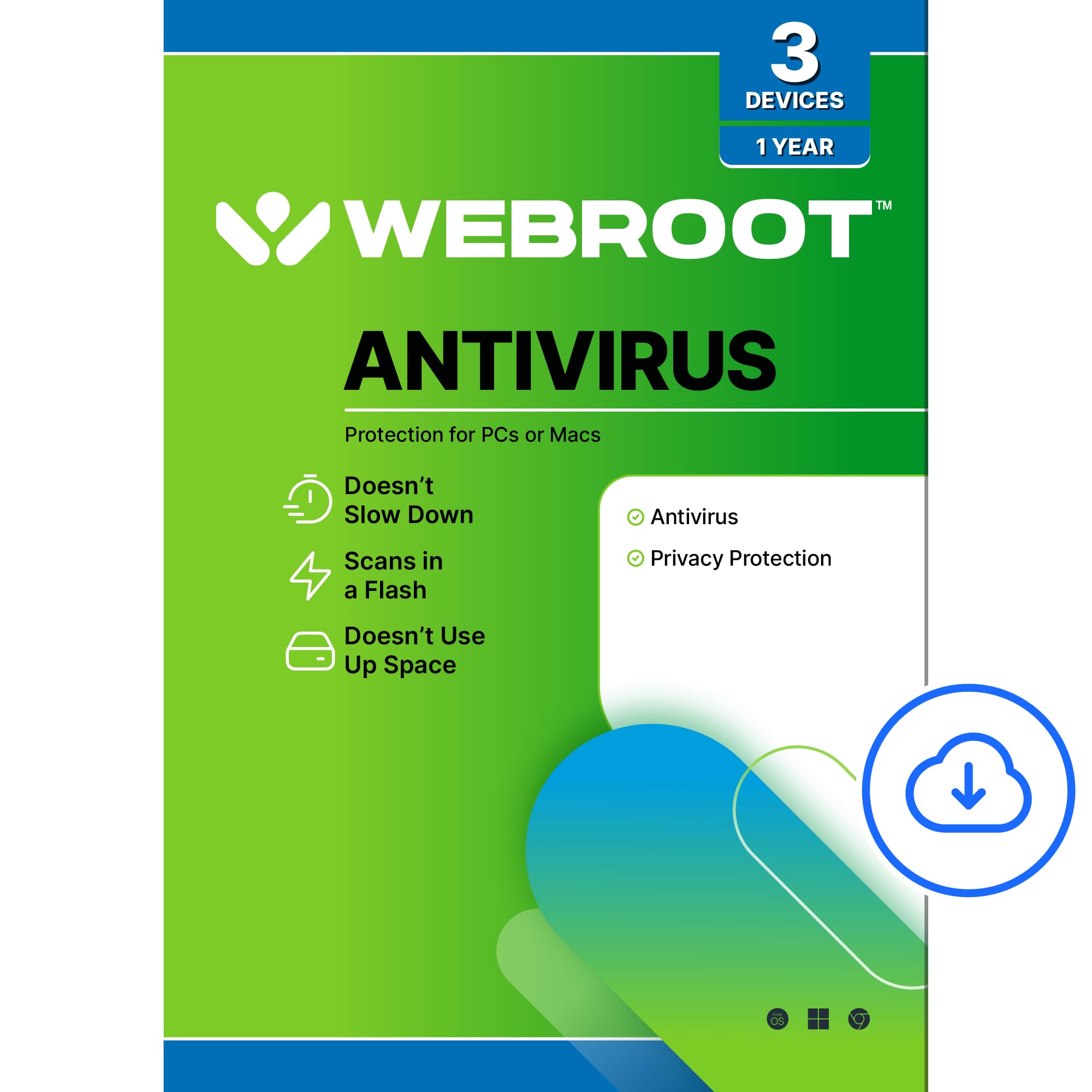 Webroot Antivirus Software 2026 | 3 Device | 1 Year Download for PC/Mac