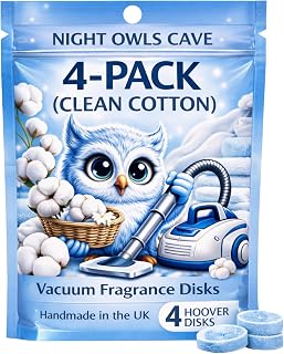 Handmade Scented Vacuum Cleaner Discs - Elevate Your Vacuum Game with Fresh, Long-Lasting Fragrances | 4 Pack, 30MM | Extra Strength Vacuum Disc Fresheners (Clean Cotton)