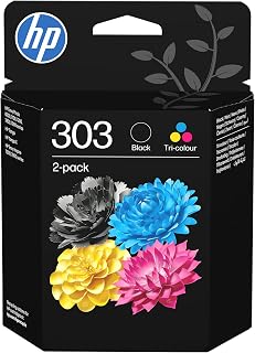 HP 303 Black & Tri-colour Original Ink Cartridges 2-Pack | Compatible with Envy 6200, 7100, 7800, Envy Photo 6200, 7100, 7800, HP Tango, HP Tango X, yield 200/165 pages (3YM92AE)