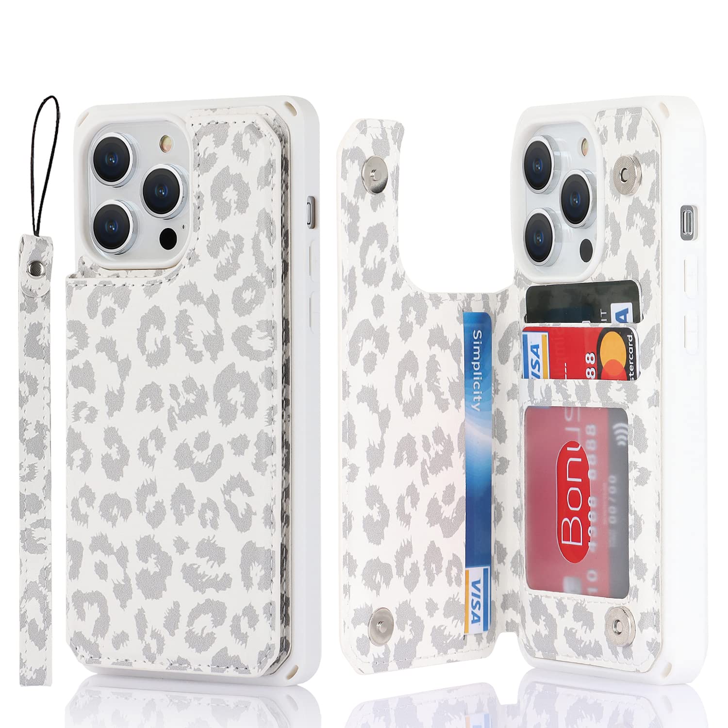 Cavor for iPhone 14 Pro Case Wallet with Card Holder for Women, White