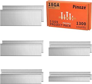 PINOZE 18 Gauge Brad Nails Galvanized, 1300-Count (2", 1-1/2", 1-1/4", 1", 5/8") 18GA Nail Gun Nails Assorted and Small Finishing Nails Assortment for Pneumatic, Electric Brad Nailer Gun