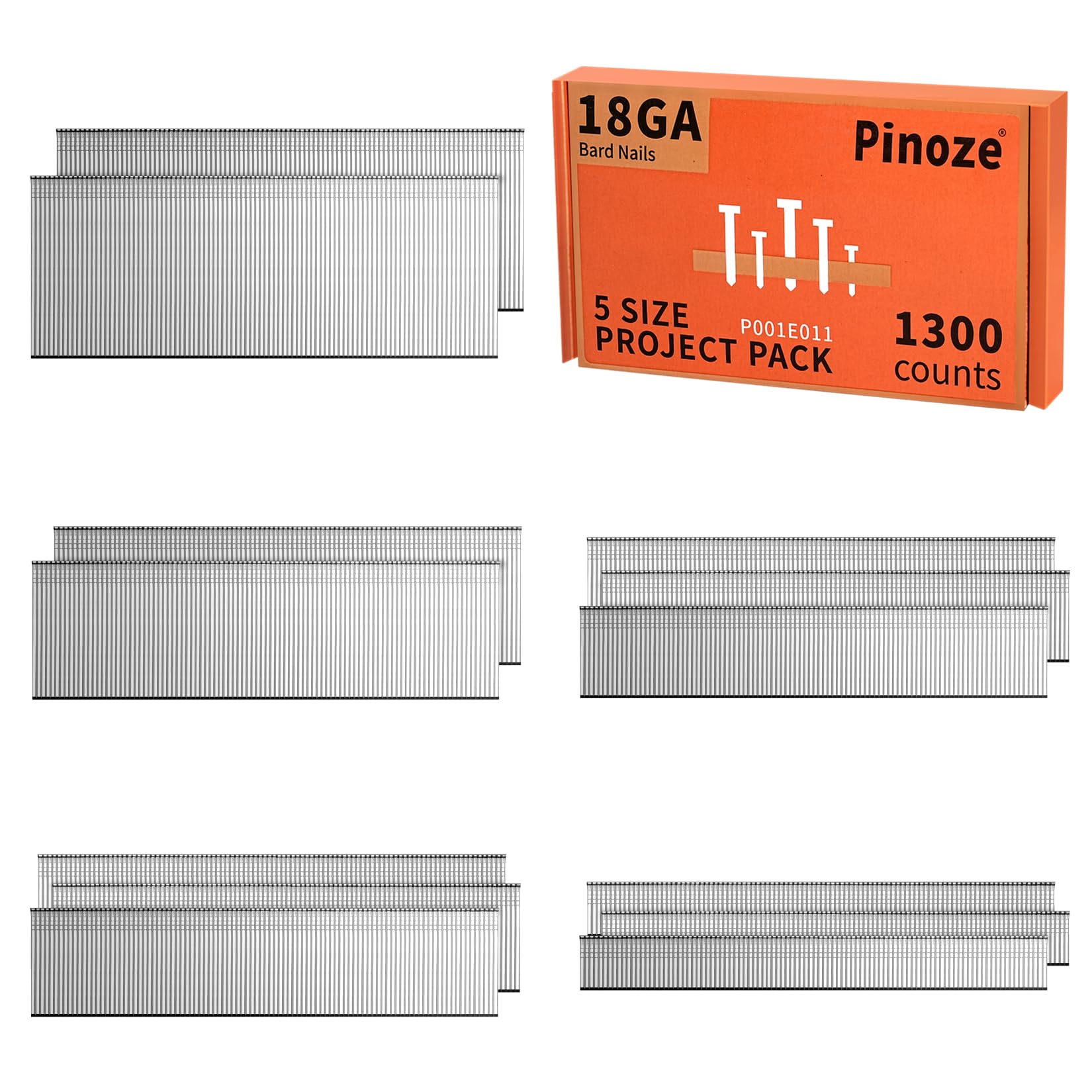 PINOZE 18 Gauge Brad Nails Galvanized, 1300-Count (2", 1-1/2", 1-1/4", 1", 5/8")