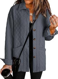 Dokotoo Quilted Jackets for Women Casual Lightweight Button Down Collared Long Sleeve Coats with Pockets