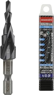 Nesekt Step Drill 6.35mm Hex Shank Titanium Coating Impact Compatible [Designed in Japan] (2-Flute 0.25 inch-0.47 inch 5-Step)