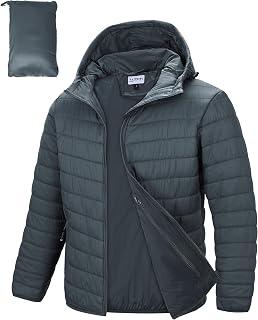 33,000ft Men's Lightweight Quilted Jacket Water Resistant Winter Warm Jacket with Hood Padded Jacket Packable