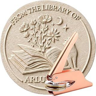 Book Embosser Personalized - Custom Embosser Stamp for Library &amp; Book Lovers, 50+ Designs Including Floral &amp; Monogram - Wedding Embosser for Invitations &amp; Envelopes, Brass Clip &amp; Metal Mold