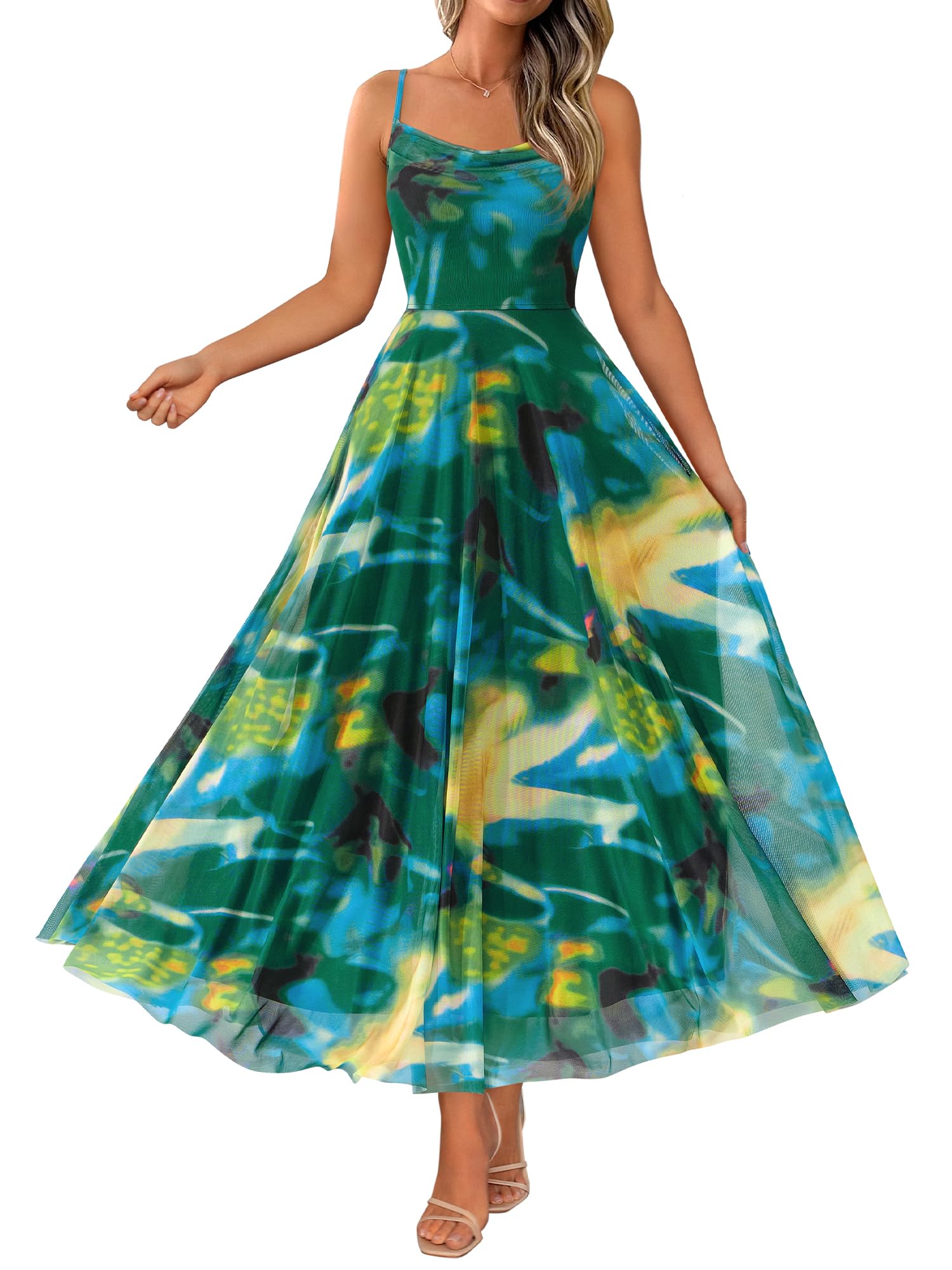 BTFBM Women Summer Floral Maxi Dresses Elegant Spaghetti Strap Dress Printed Par