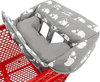Love&amp;go Soft Pillow Attached 2-in-1 Shopping Cart and High Chair Cover for Baby, Cotton Padded Cart Cover, Fold'n Roll Style, Portable with Carry Bag (Gray Elephant)