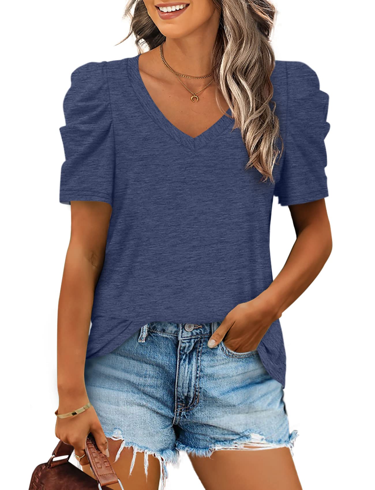 XIEERDUO Camisetas y blusas de manga 3/4 para mujer, estilo casual, cuello redon