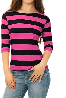 Allegra K Women's Striped Shirt Bodysuit Blouse