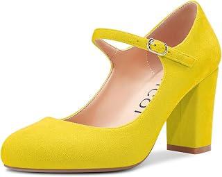 Aachcol Women's Mary Jane Pumps Chunky Mid Width Heel Closed Toe Round Toe Strap Ankle Dress Shoes Classic 8CM