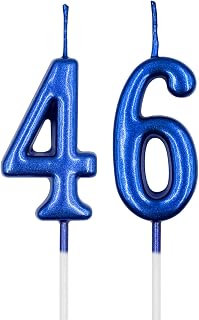 46th & 64th Birthday Candles, Blue Number 46 64 Candle for Cake, Happy Birthday Cake Topper Decoration for Birthday Anniversary Celebration Party Supplies