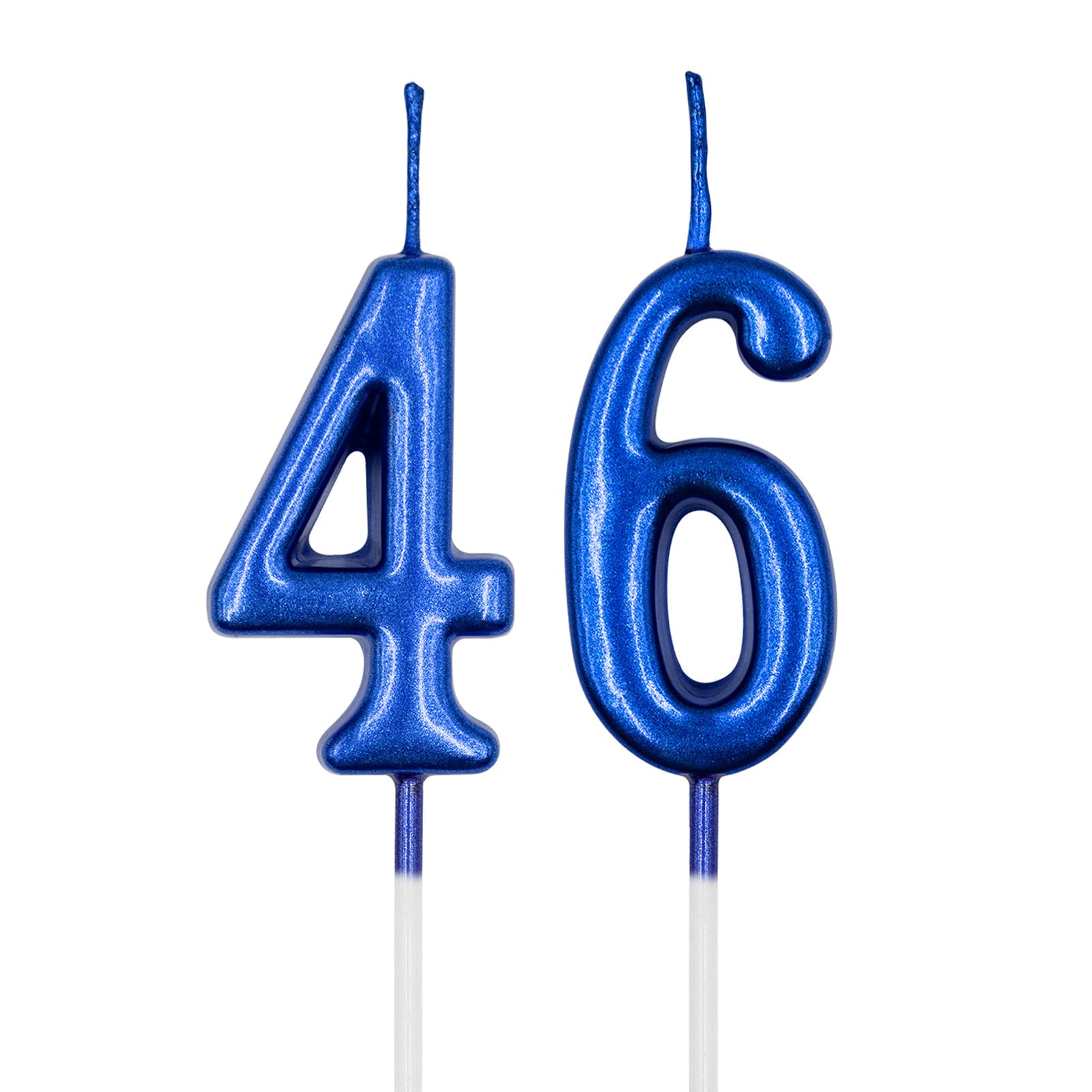 46th & 64th Birthday Candles, Blue Number 46 64 Candle for Cake, Happy Birthday 