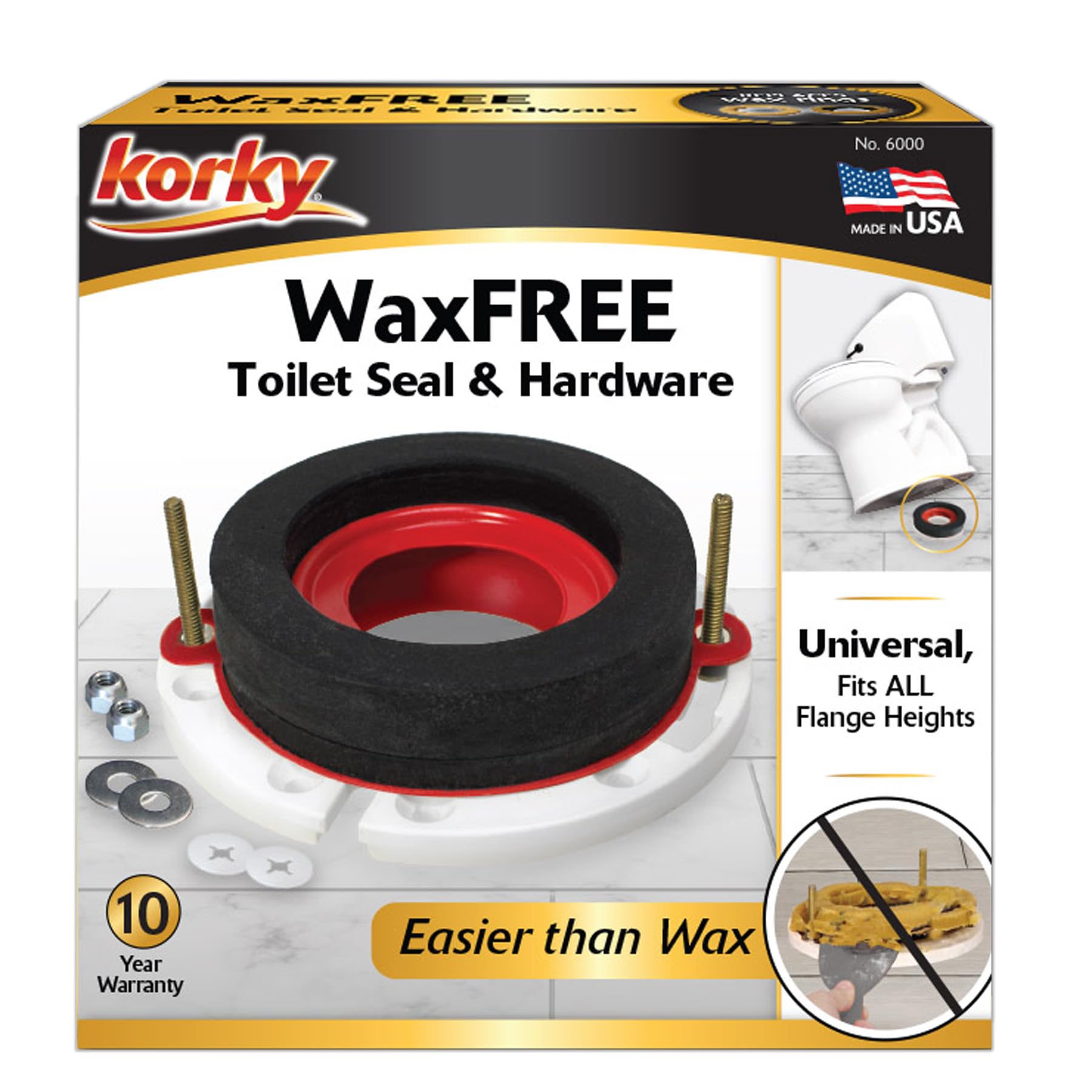 Korky Wax-Free Toilet Seal Kit with Hardware - Easy to Install - 6000 | Repositi