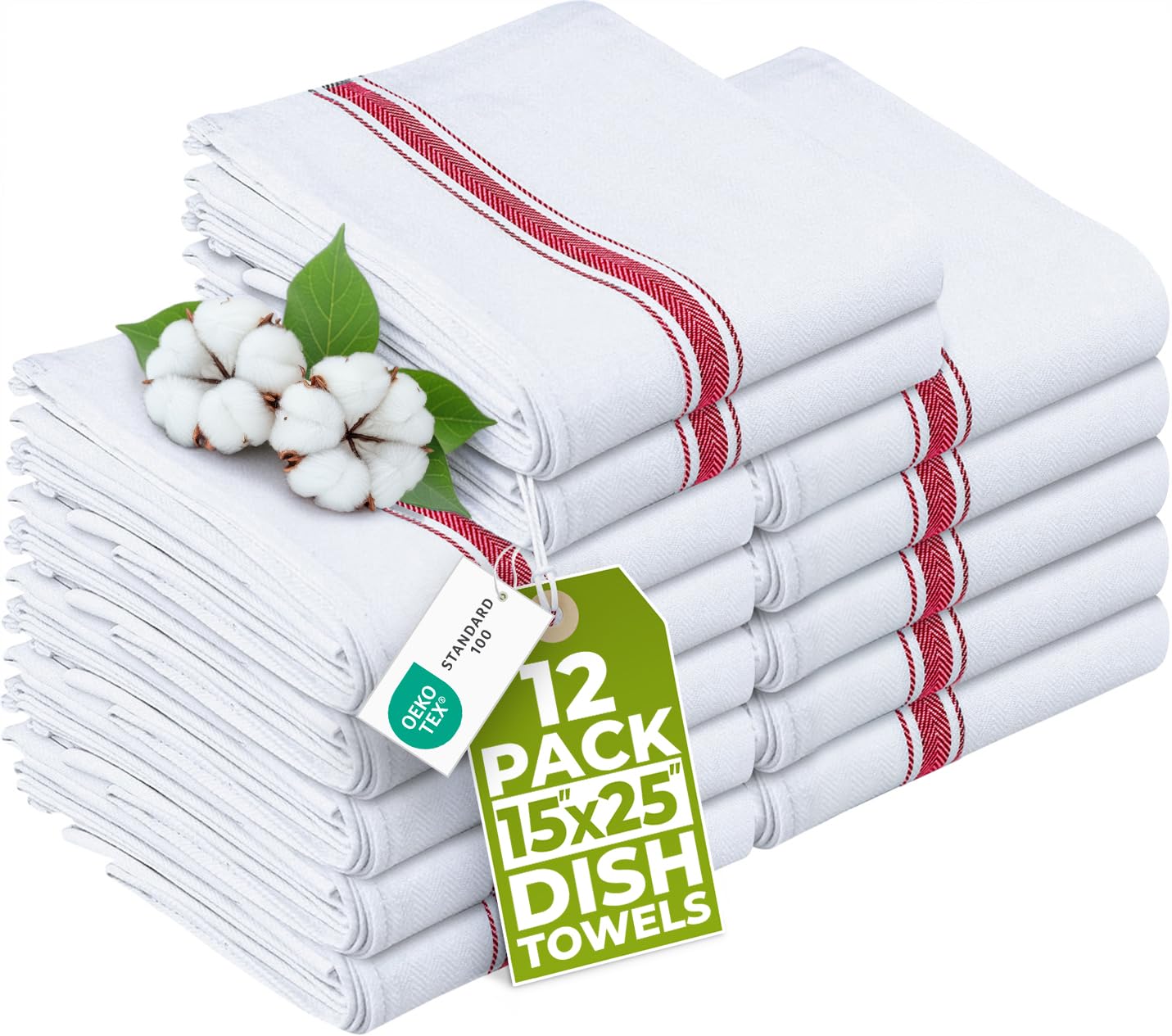 Utopia Towels Kitchen Dish Towels, 12-Pack 15 x 25 inch, Red