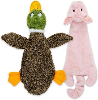 2-in-1 Stuffless Squeaky Dog Toys with Soft, Durable Fabric for Small, Medium, and Large Pets by Best Pet Supplies - No Stuffing for Indoor Play, Duck, Pig, size M