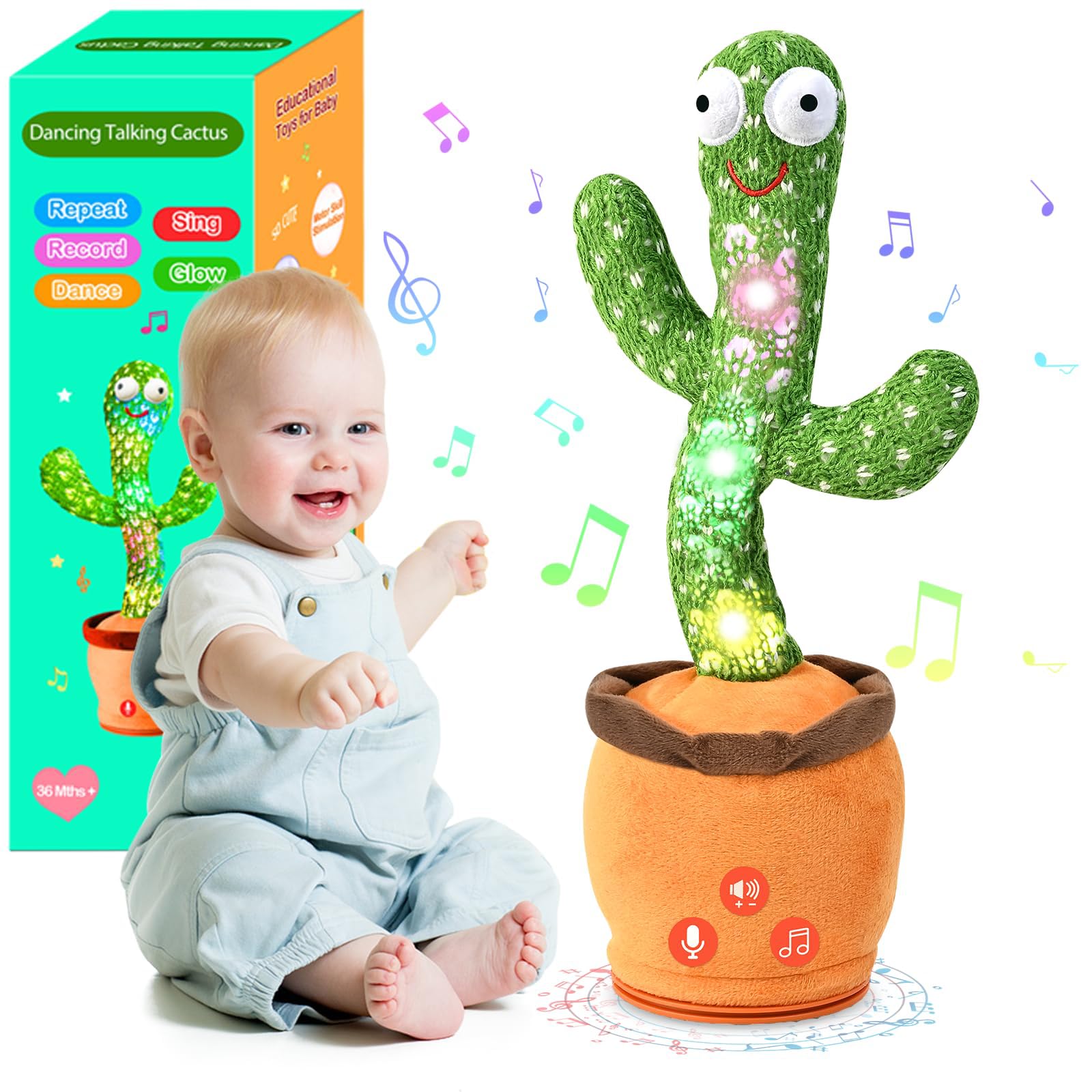 TWORIVER Adjustable Volume Dancing Talking Cactus Toy for Baby, Boys Girls | Sin