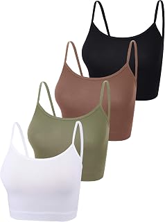 BOAO 4 Pieces Women's Crop Top Tank Top, L, Black, Coffee, Green, White