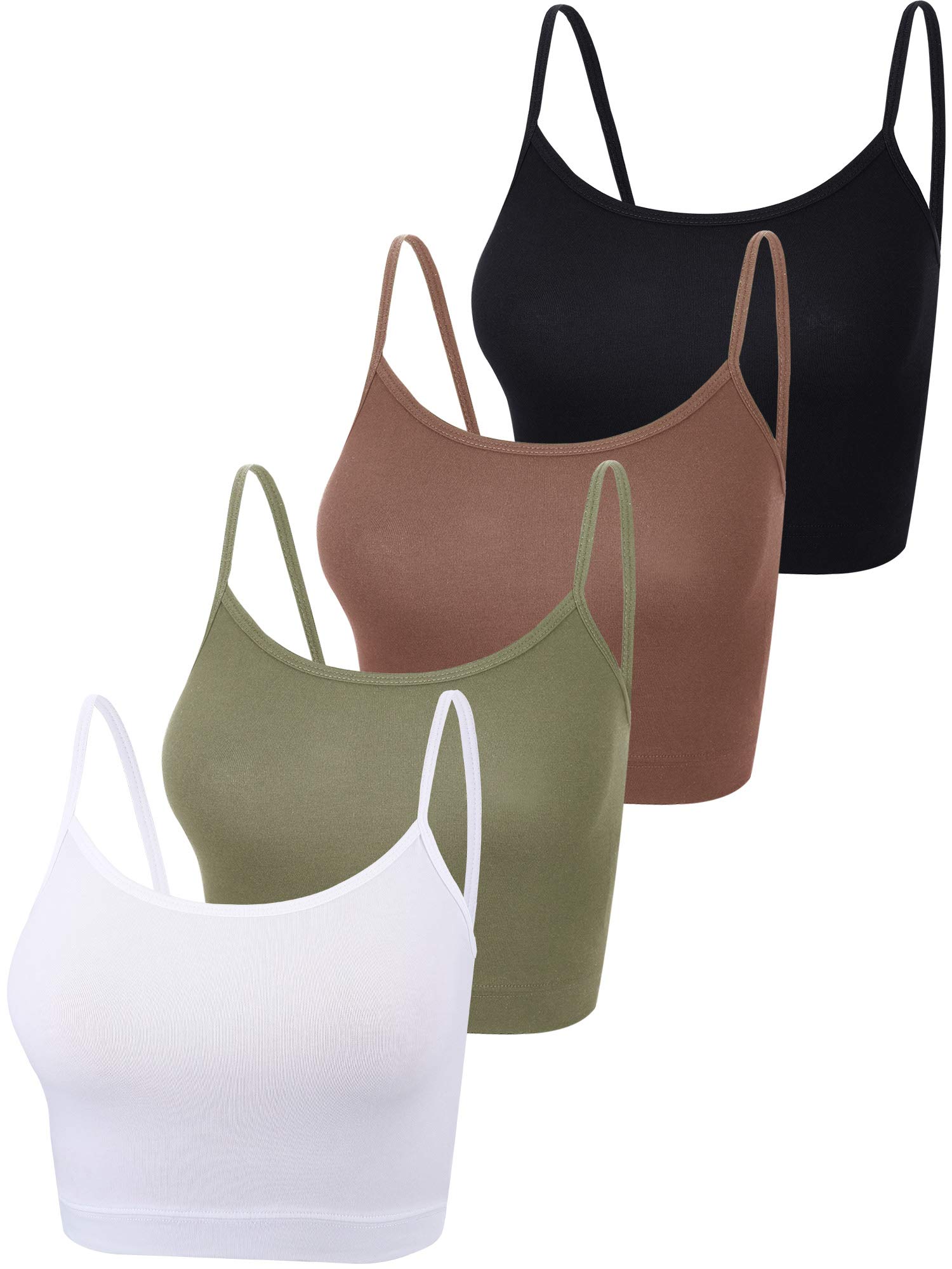 BOAO 4 Pieces Women's Crop Top Tank Top, L, Black, Coffee, Green, White