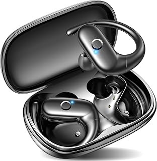 kurdene Wireless Earbuds Bluetooth Headphones with Secure Earhooks 60Hrs | Rich Stereo Sound & Deep Bass, Built-in Mic for Clear Calls, Lightweight Comfort Fit for Running,Gym, Workout– Black