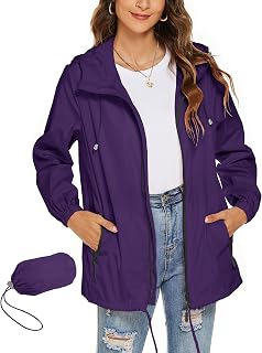 Rapbin - Women's Lightweight Waterproof Windbreaker Jacket Slim Practical Travel Rain Jacket for Cycling