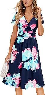 Newshows Women's Pockets Wrap V Neck Floral Summer Vacation Casual Sundress