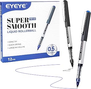 EYEYE Rollerball Pens 0.7mm, 6 Black 6 Blue Medium Point Roller Ball Pen Quick Dry, Liquid Ink Pens Fine Point Smooth Writing Pens for Journaling, Note Taking, School, Office Supplies