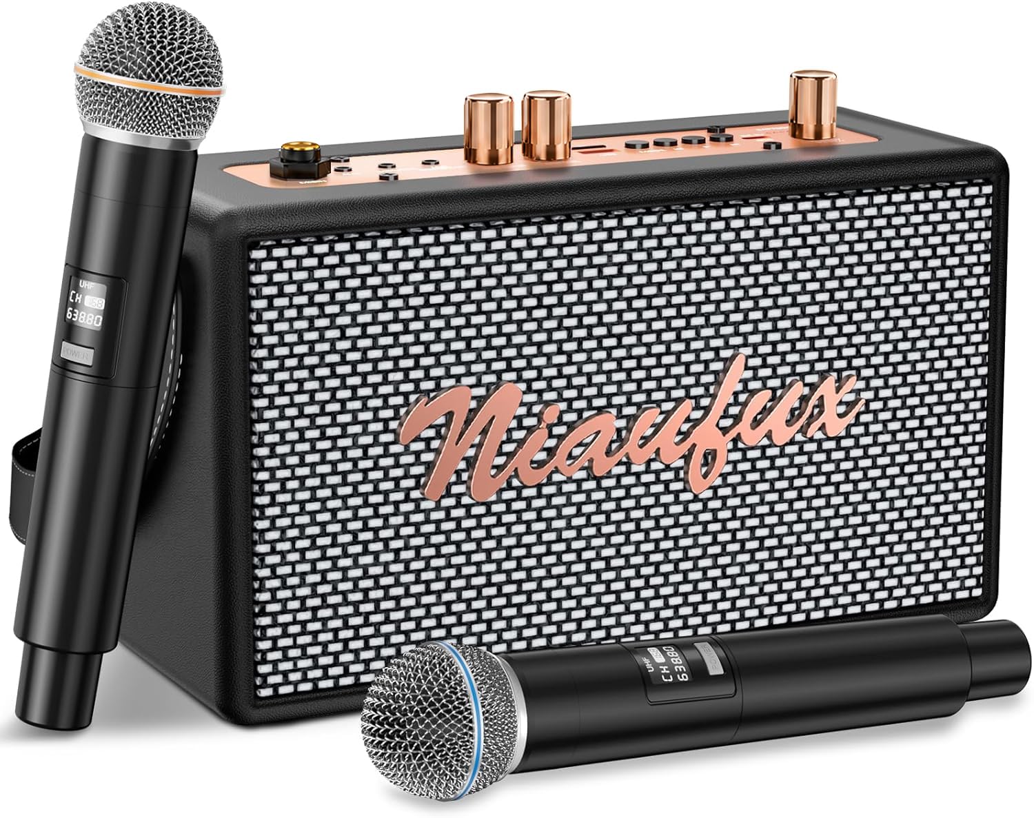 Karaoke Machine, Retro-Design Speaker with 2 Wireless Microphones for Adults & K