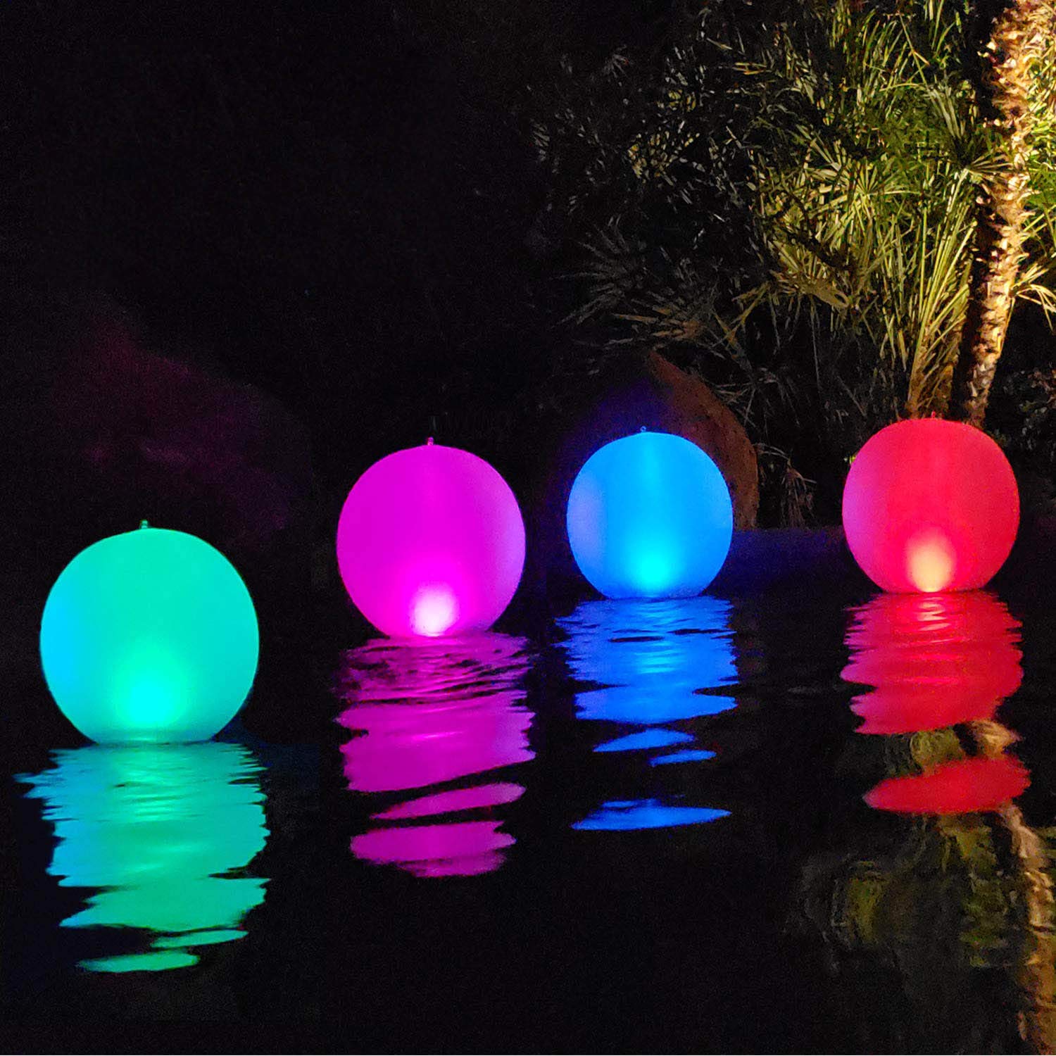 Rukars Floating Ball Pool Light Solar Powered 4 PCS, 14 Inch Inflatable Hangable