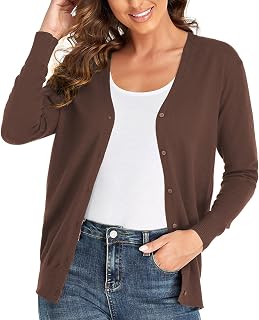 CUNYI Women's Cardigan V-Neck Knitted with Buttons Round Neck Classic Long Sleeve Jacket Coat Elegant