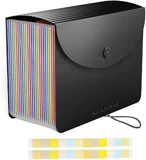File Organiser 24 Pockets Document Organiser Expanding Accordion Filing Folders for Paperwork A4 Size with Lid and Colour Labels Rainbow Document Box for Paper and File Storage (24 Pockets)