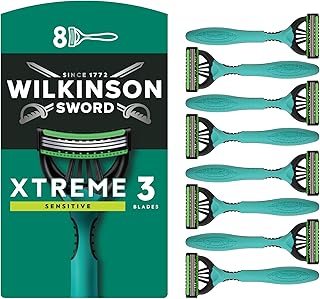 Wilkinson Sword Xtreme 3 Sensitive Men's Disposable Razors, 8 Pack | Sensitive Skin Razors for Men with Flexible Blades and Aloe Vera Enriched Lubricating Strip, Lasts up to 11 Shaves, 8 Pack