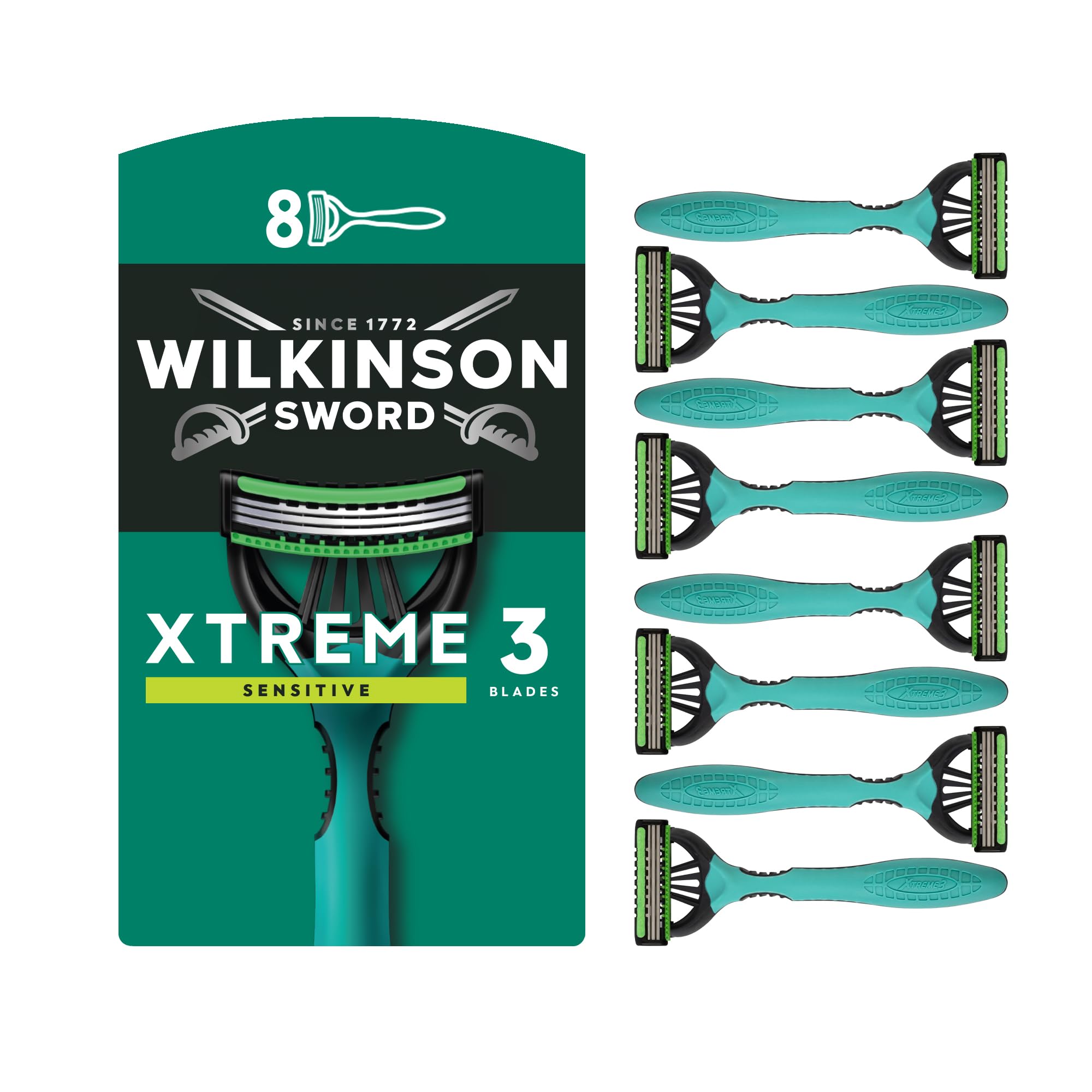 Wilkinson Sword Xtreme 3 Sensitive Men's Disposable Razors, 8 Pack | Sensitive S