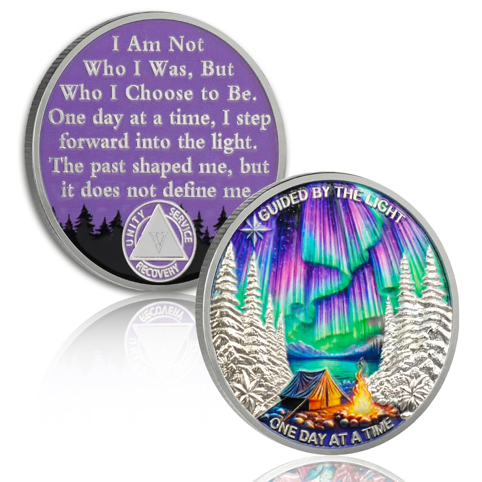 YRCKUDZKG Guided by Northern Lights 5 Year Sobriety Coin | One Day at a Time AA 